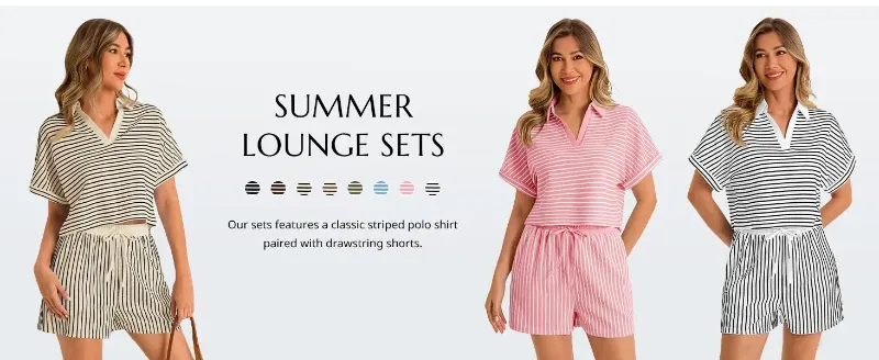 Women's striped short set detail
