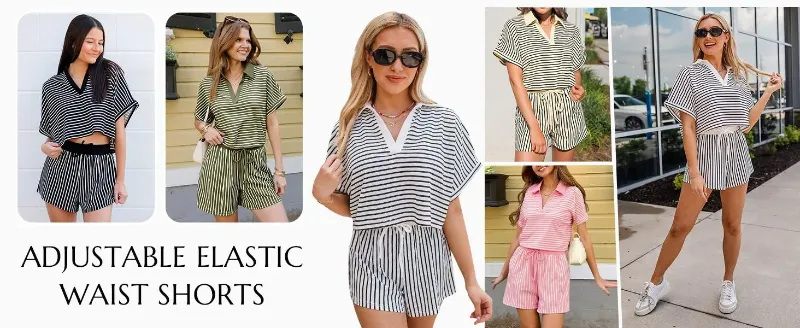 Women's striped short set detail