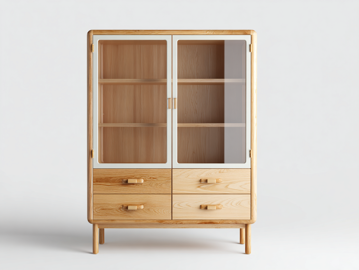 Regały na książki - drewno-szkło - 95 x 42 x 150 cm - dąb naturalny-biały-transparentny - styl skandynawski-Sosapahome