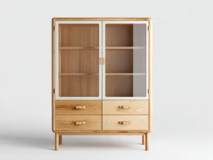 Regały na książki - drewno-szkło - 95 x 42 x 150 cm - dąb naturalny-biały-transparentny - styl skandynawski-Sosapahome