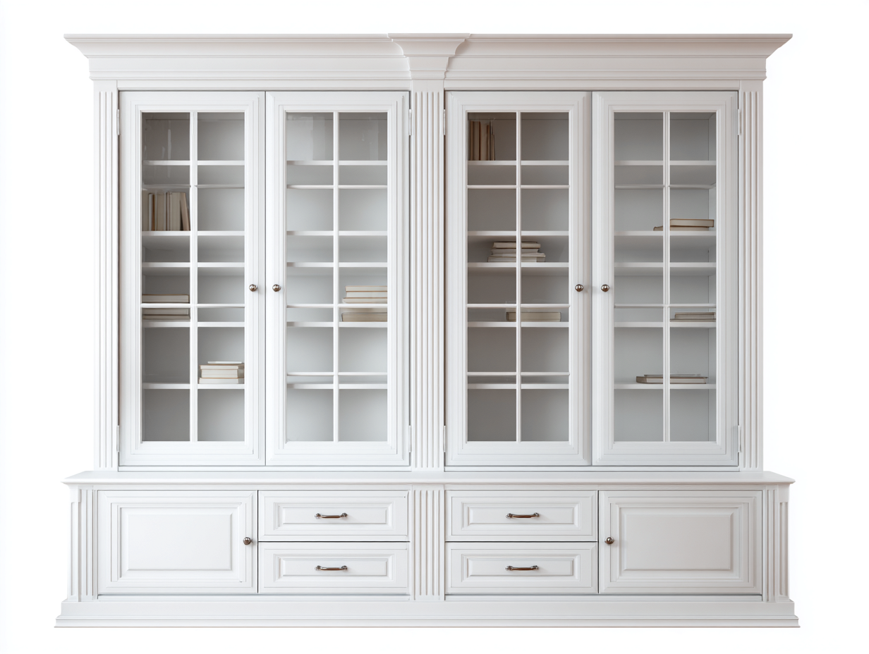 Regały na książki - drewno-szkło - 220 x 48 x 210 cm - biały-transparentny - styl klasyczny-Sosapahome