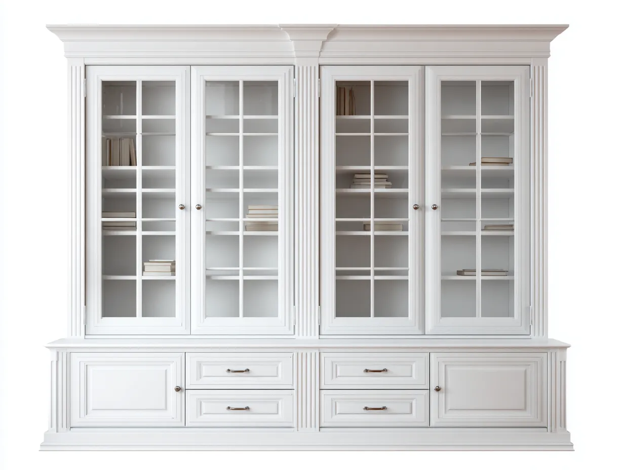 Regały na książki - drewno-szkło - 220 x 48 x 210 cm - biały-transparentny - styl klasyczny-Sosapahome