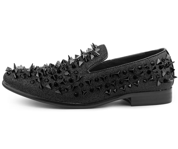 Black Studded Smoking Loafers