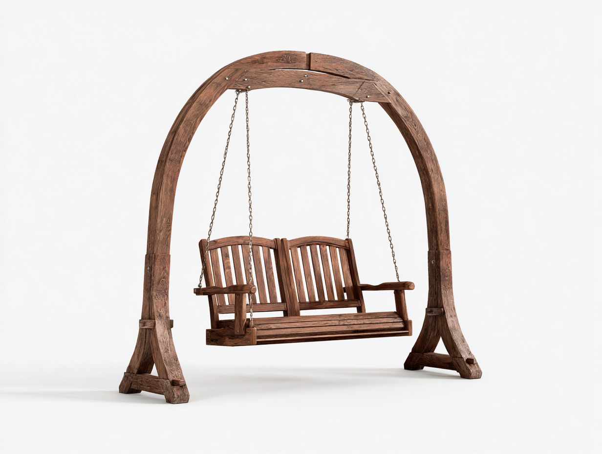 Dondolo da giardino in legno a due posti 185x120x170 cm - marrone - stile naturale per esterni-Karisadecor