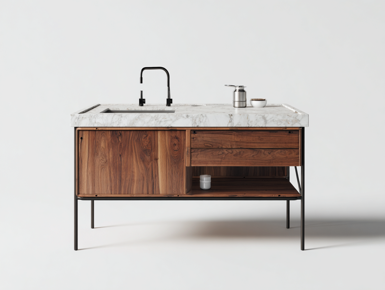 Isola cucina da esterno con piano integrato 140x70x90 cm - marrone-bianco - stile moderno-Karisadecor