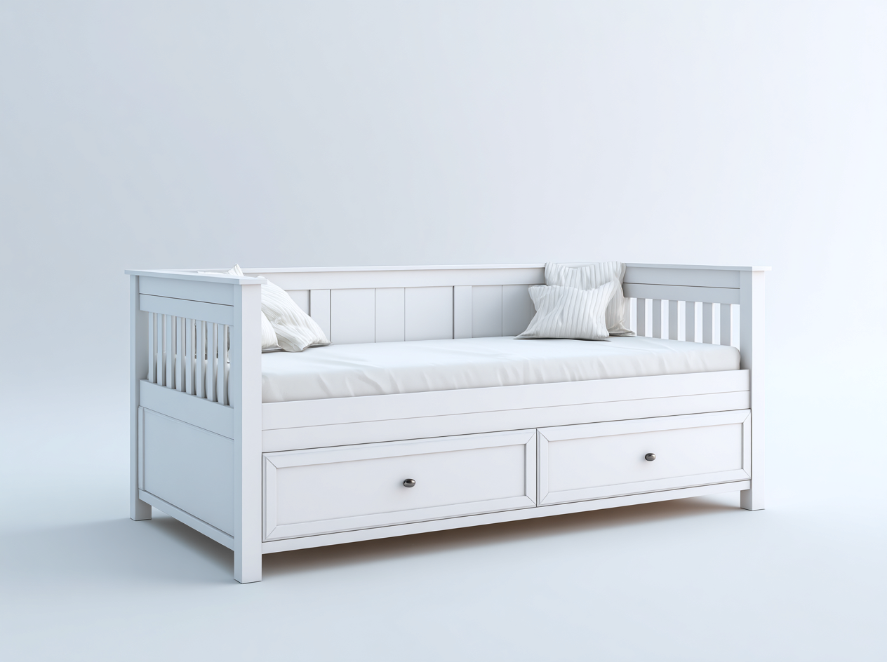 Divano letto in legno con struttura a giorno 205x95x85 cm - bianco - stile classico per soggiorno e camera-Karisadecor