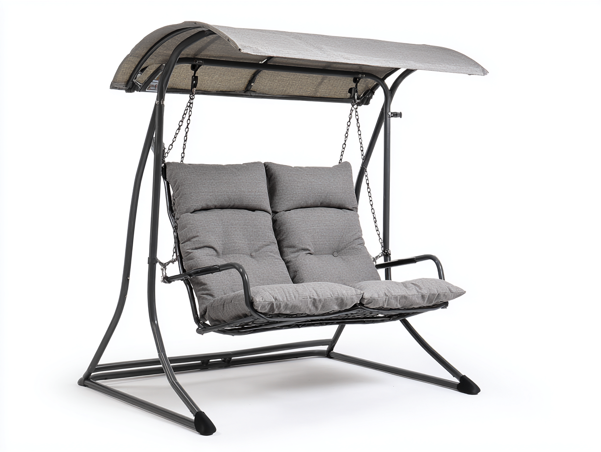 Dondolo da giardino a due posti struttura in metallo 170x110x155 cm - grigio - design funzionale per esterni-Karisadecor