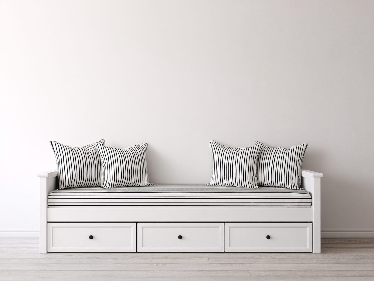 Divano letto con struttura in legno 200x90x85 cm - bianco-nero - stile moderno-Karisadecor