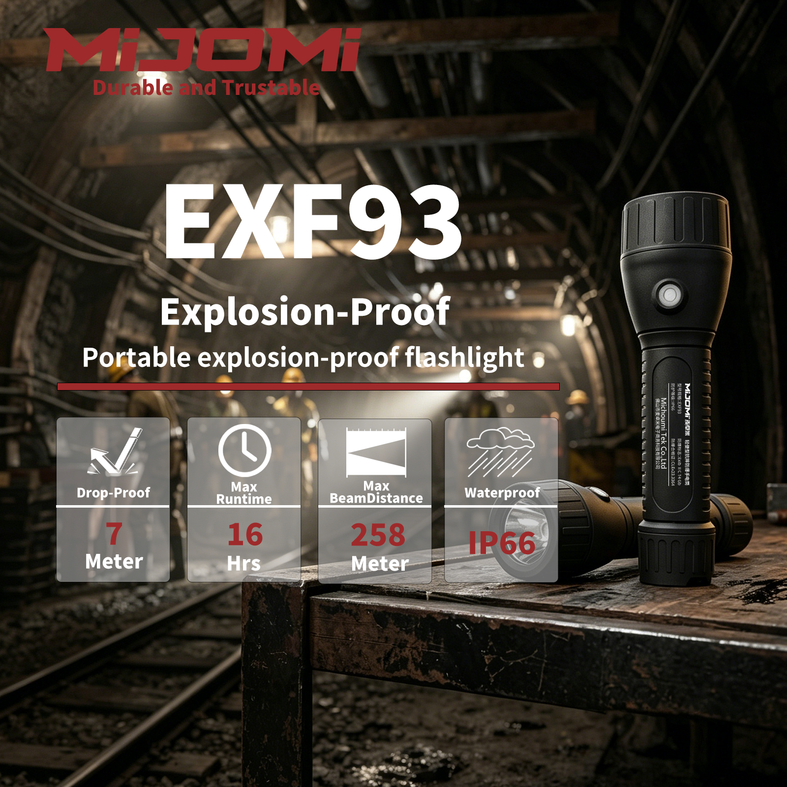 Rechargeable Portable Impact Resistant Anti-Explosion Flashlight