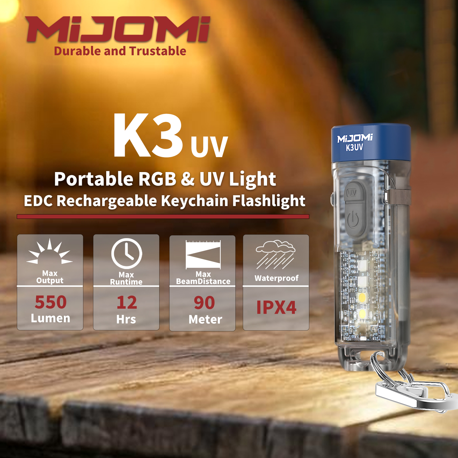 Portable RGB & UV EDC Rechargeable Keychain flashlight