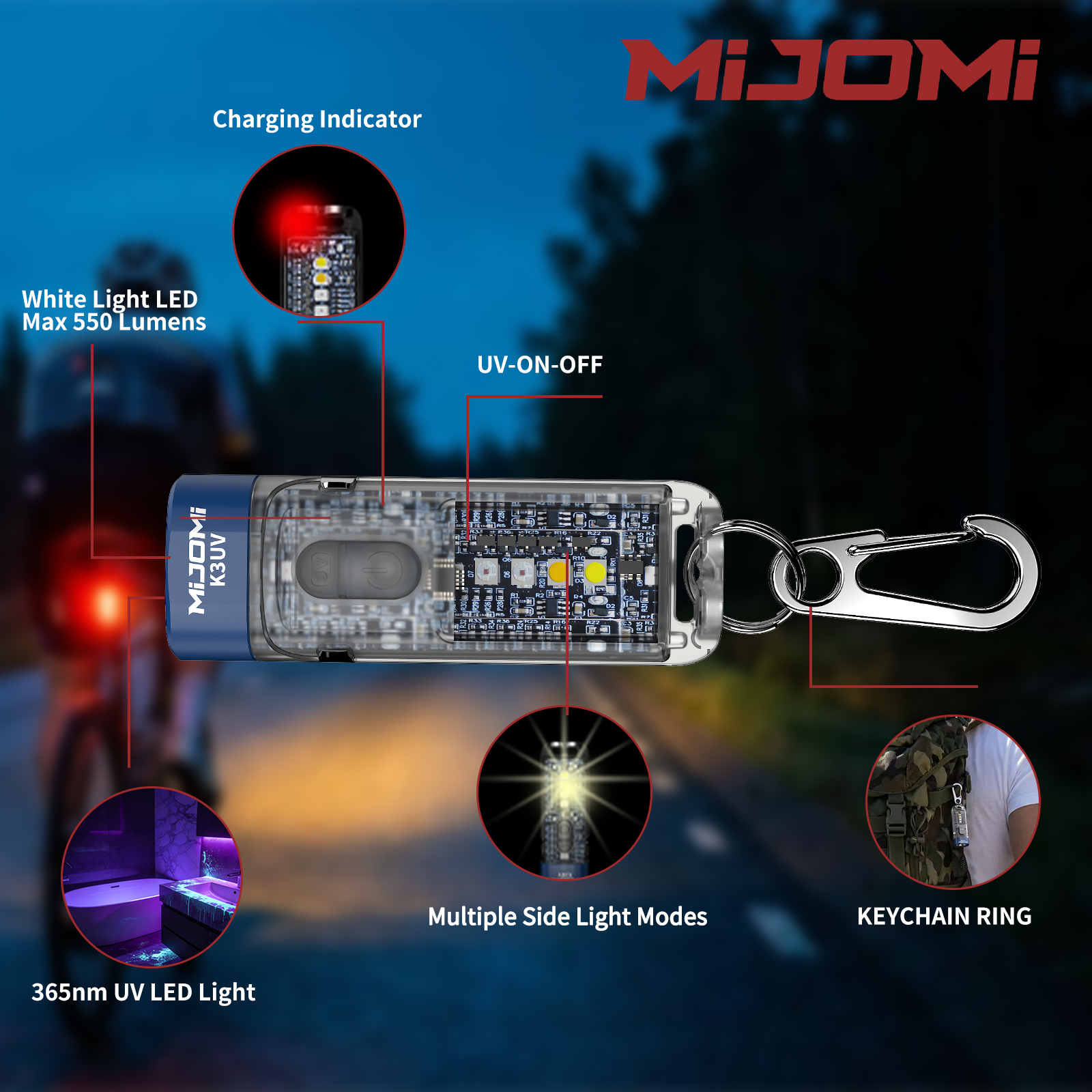 Portable RGB & UV EDC Rechargeable Keychain flashlight