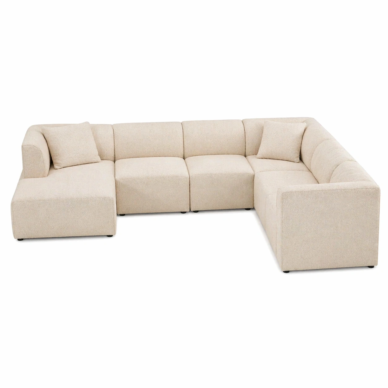 Sofá modular en L con chaise longue de 7 piezas tapizado en bouclé estilo contemporáneo-zenluxor