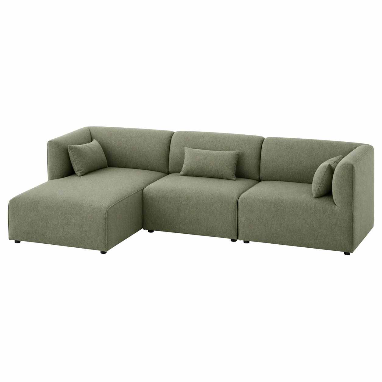 Sofá seccional modular moderno de 3 piezas en tela verde oliva con chaise longue-zenluxor