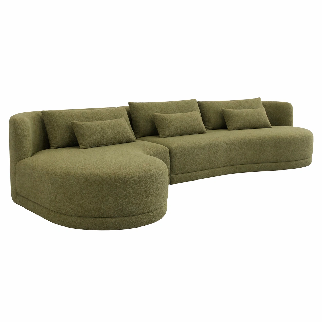 Sofá chaise longue curvo moderno tapizado en tela verde oliva con dise?o orgánico-zenluxor