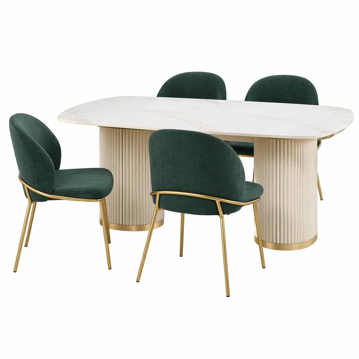 Mesa de comedor con 4 sillas tapizadas – Blanco elegante 155/215x87 cm-zenluxor