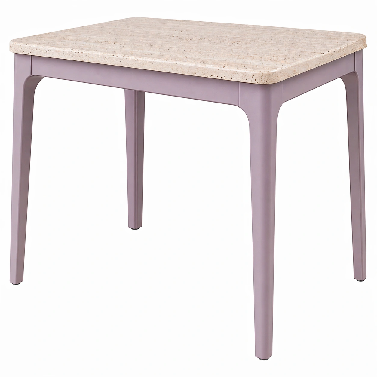 Mesa rectangular moderna compacta en tono lila con tablero efecto piedra-zenluxor