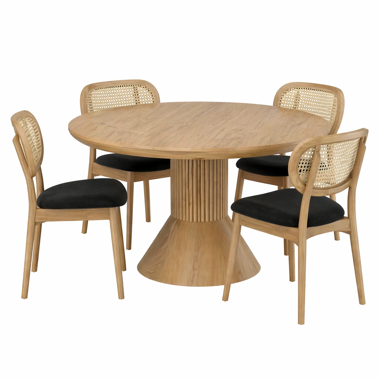 Conjunto de mesa redonda de comedor con 4 sillas en acabado roble claro-zenluxor