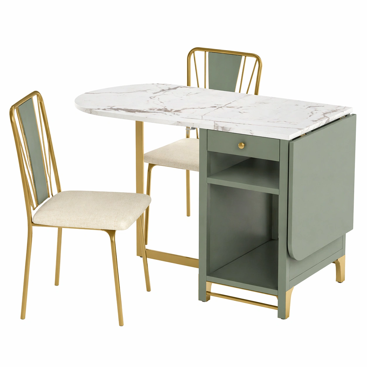 Mesa plegable con 2 sillas estilo moderno con almacenamiento integrado-zenluxor