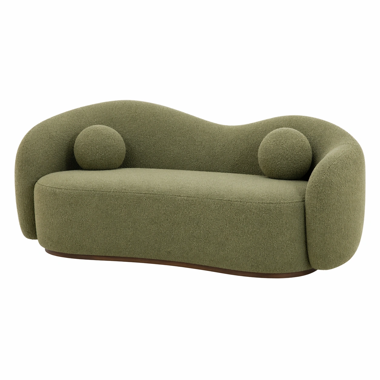 Sofá de 3 plazas con chaise longue curvo, dise?o moderno en tela bouclé verde oliva-timberlyfe