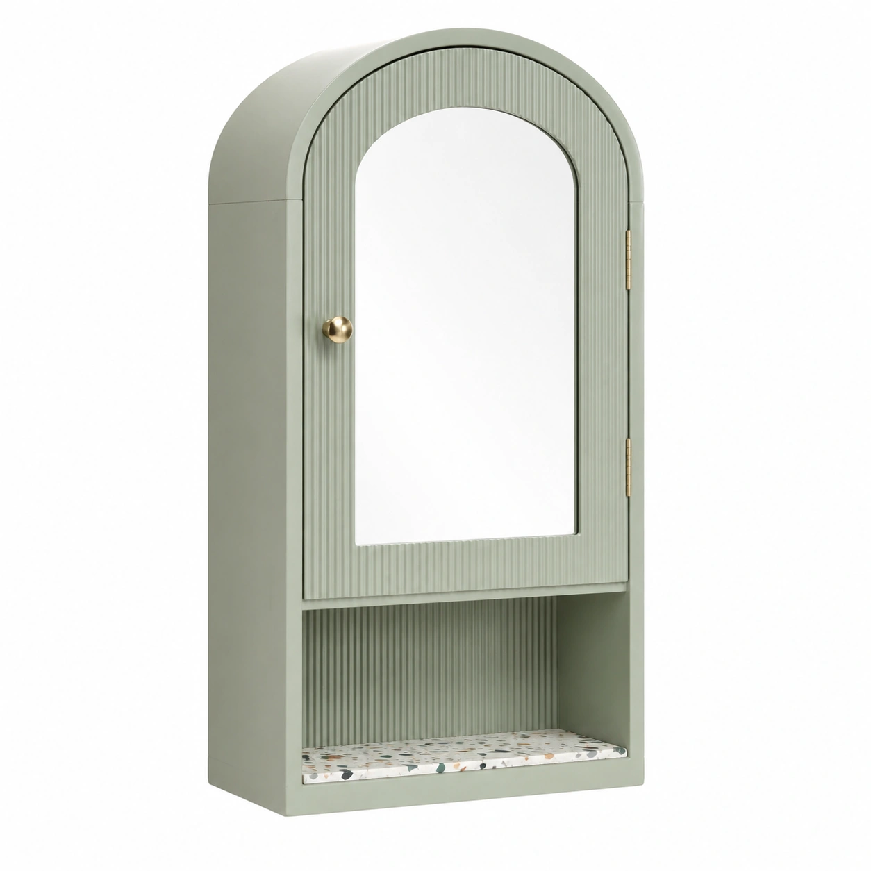 Armario de pared para bano con espejo arqueado y estante inferior Verde salvia 34x53 cm-timberlyfe