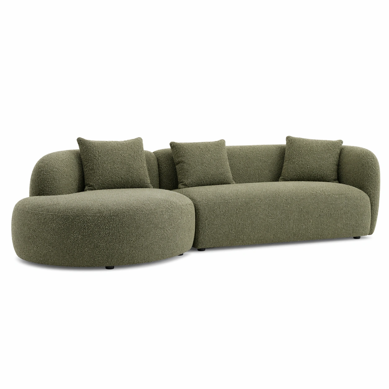 Sofá modular curvo de 3 plazas con chaise longue en verde oliva-timberlyfe