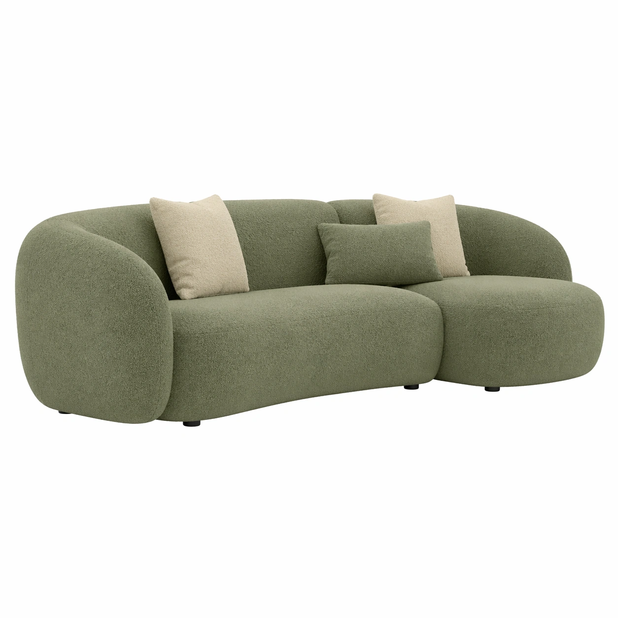 Sofá Modular Curvo de 2 Plazas con Chaise Longue en Verde Oliva Minimalista-timberlyfe