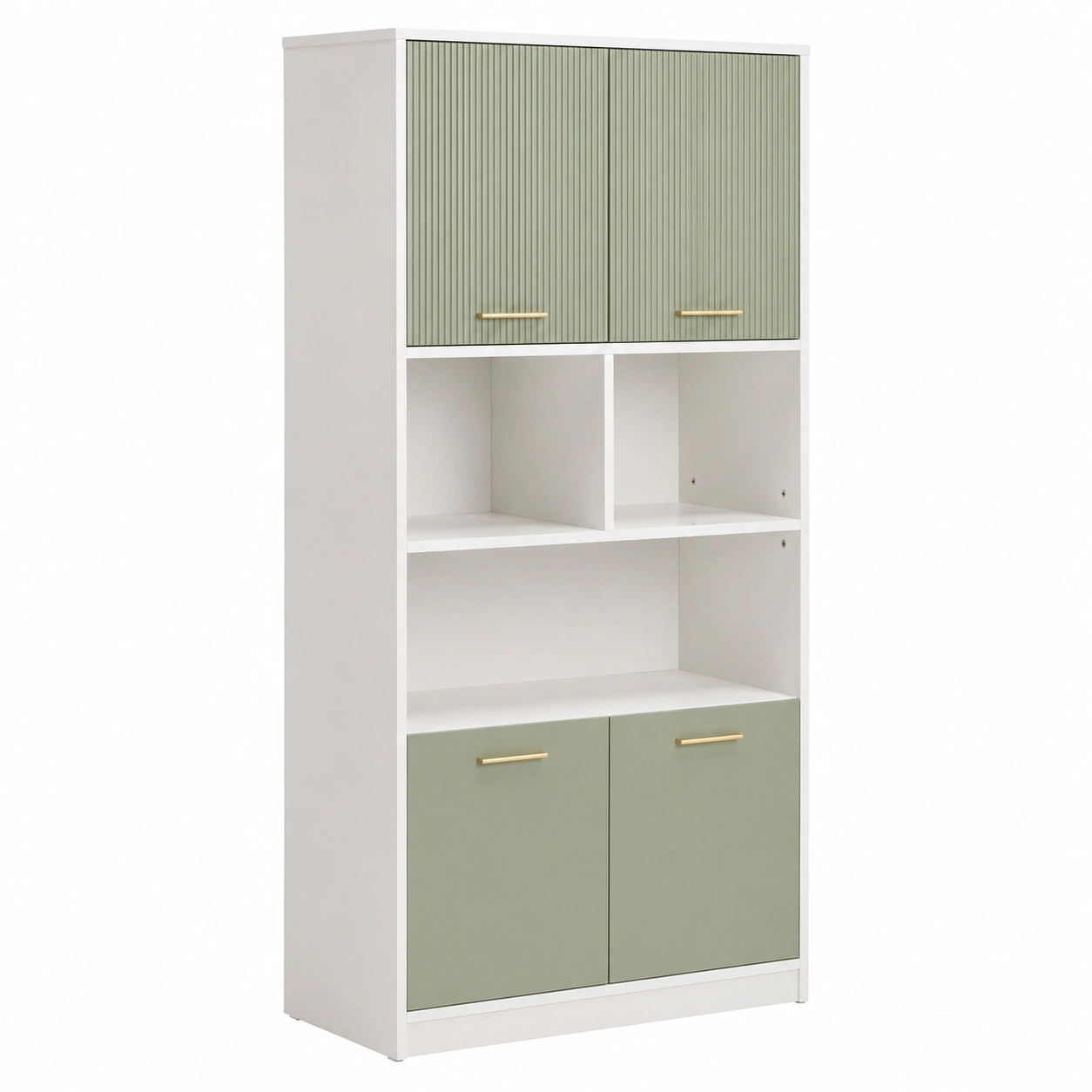 Armario Alto Multifuncional con 4 Puertas y Estantes Abiertos Estilo Moderno-timberlyfe