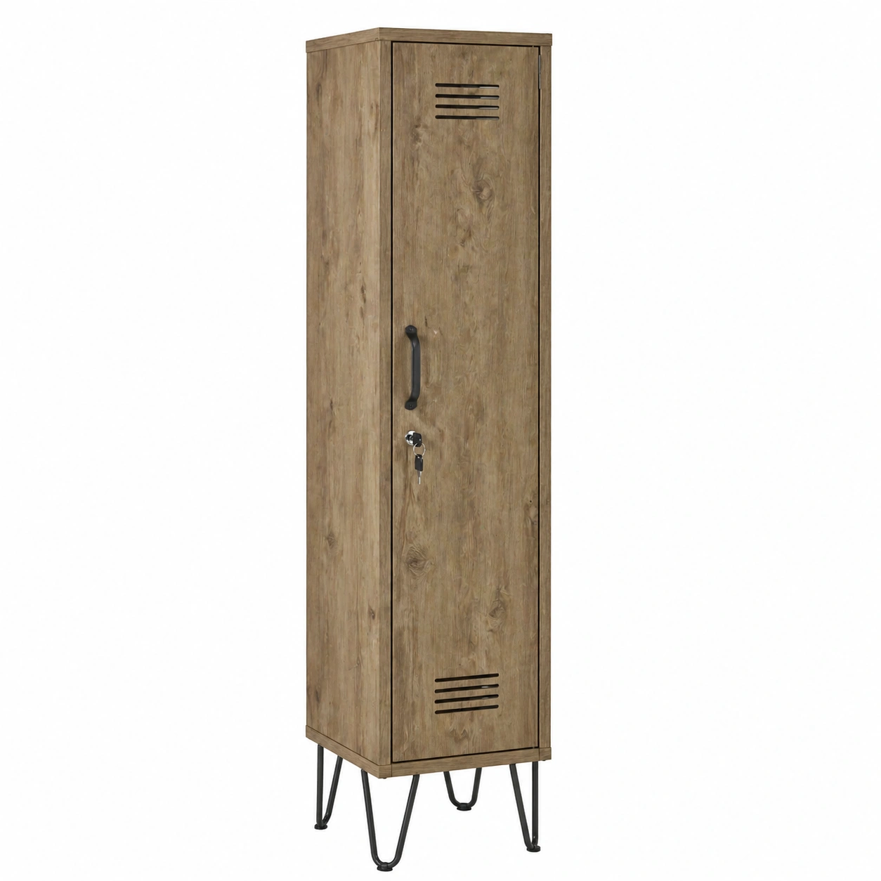 Armario alto industrial con puerta y patas metálicas acabado madera natural-timberlyfe