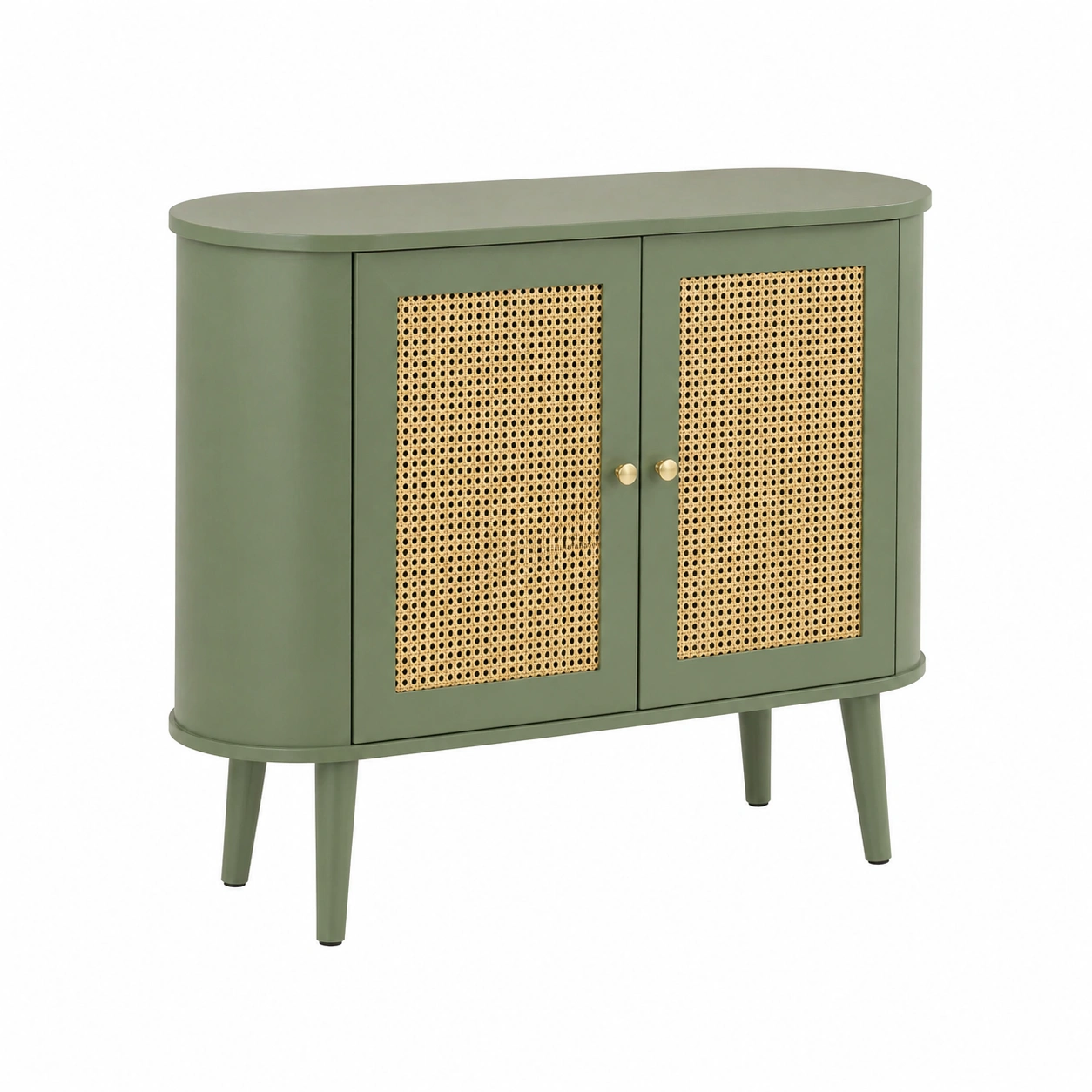 Armario de Dise?o Curvo con Puertas de Ratán Verde Oliva-timberlyfe