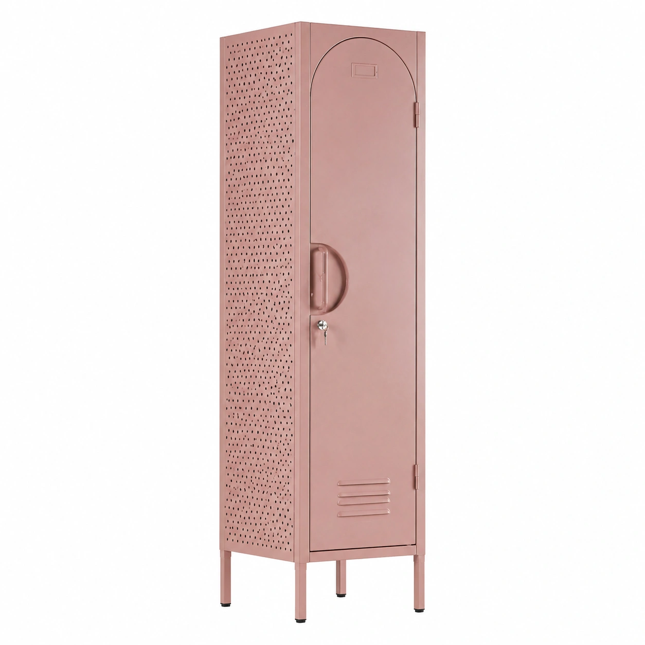 Armario metálico vertical moderno con ventilación y cerradura en rosa empolvado-timberlyfe