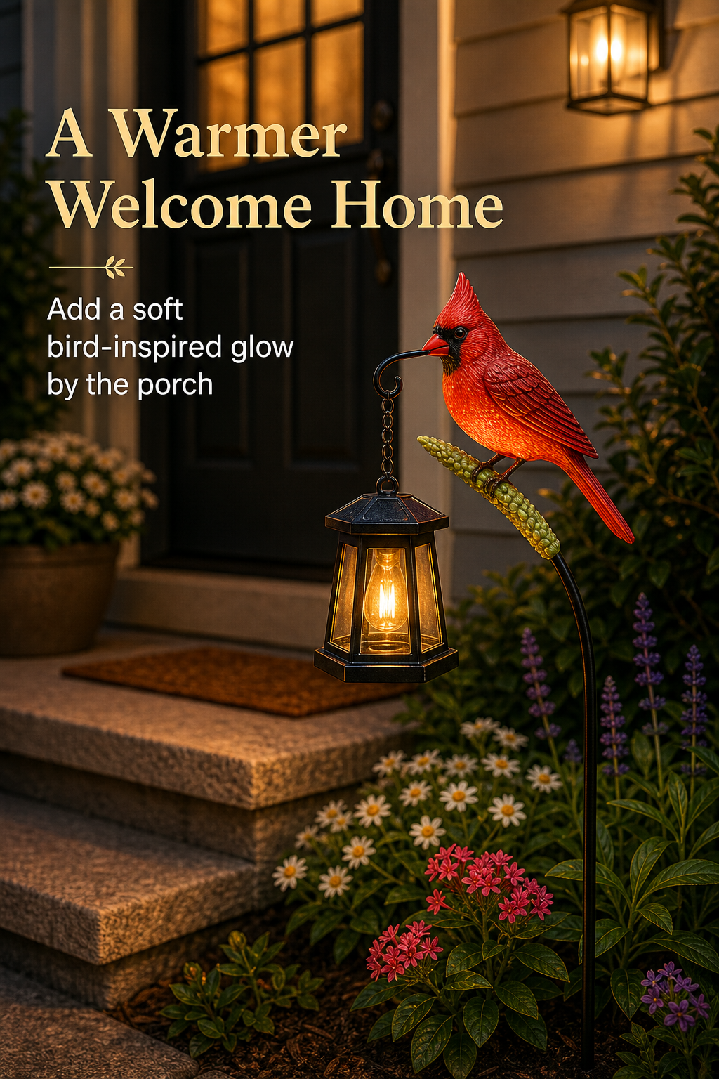 Decorative Bird Solar Garden Light Scene1 Image Gen one-pass visual page