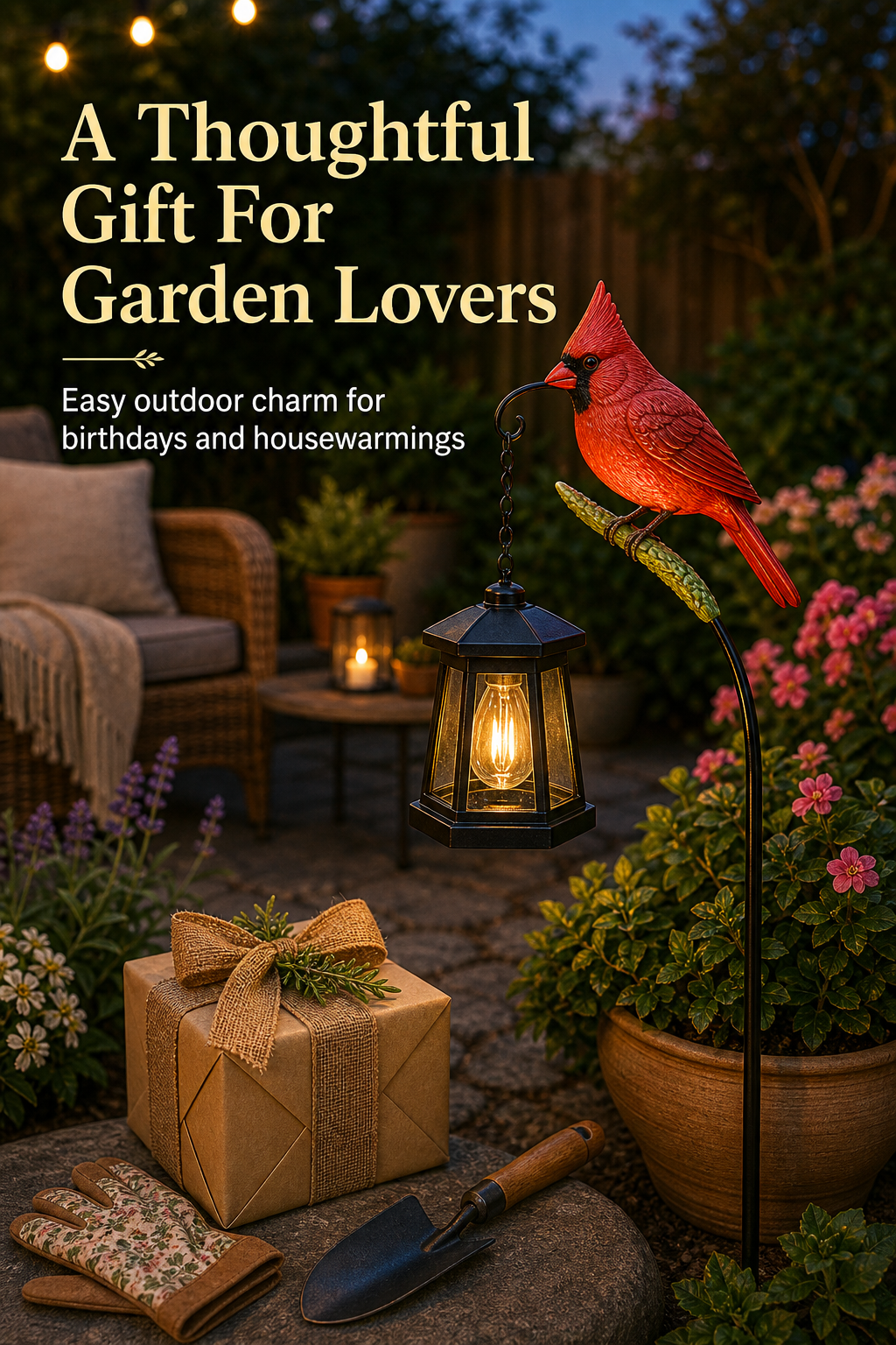 Decorative Bird Solar Garden Light Scene4 Image Gen one-pass visual page