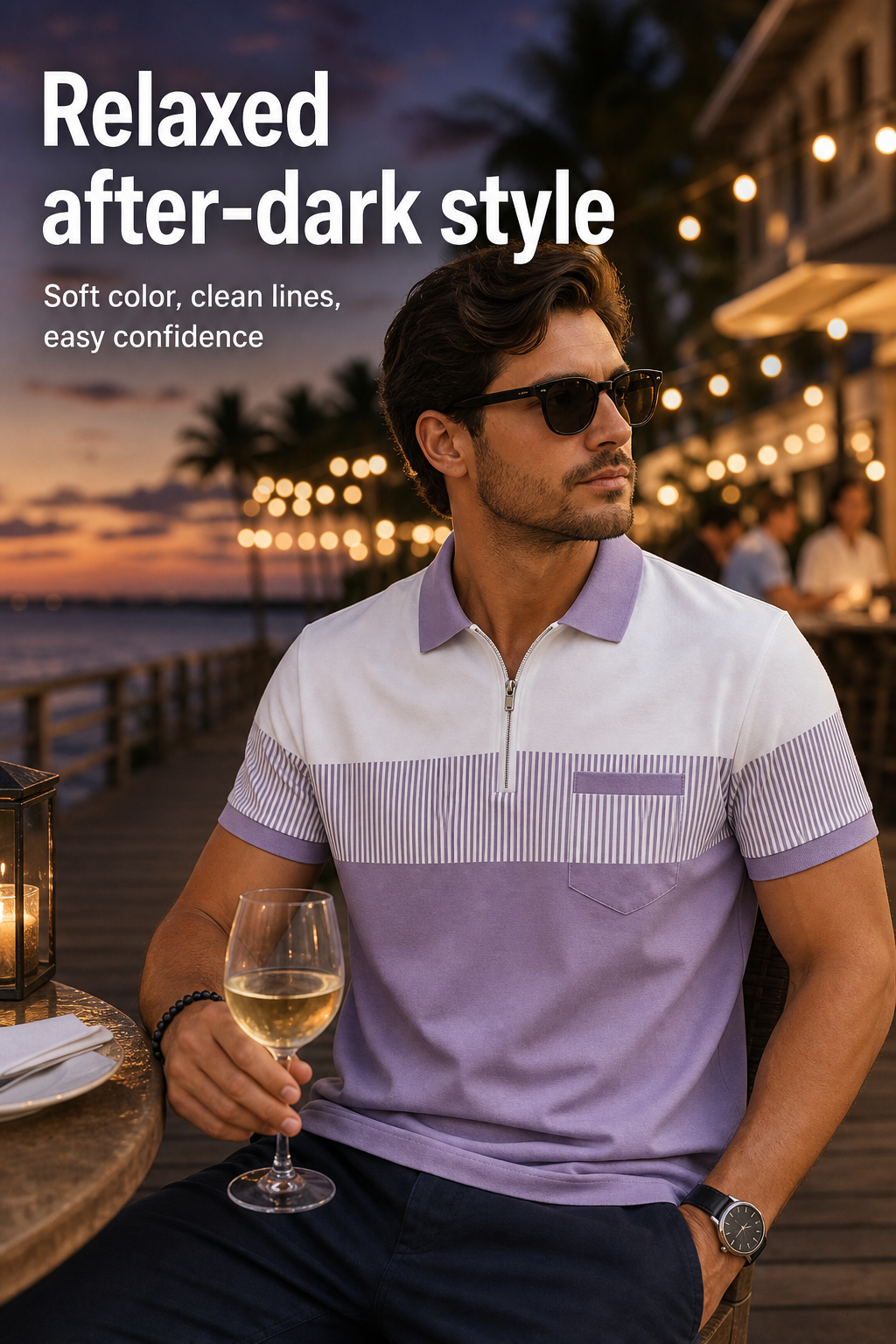 Men's Striped Color Block Half-Zip Pocket Polo Shirt Scene4 Image Gen one-pass visual page