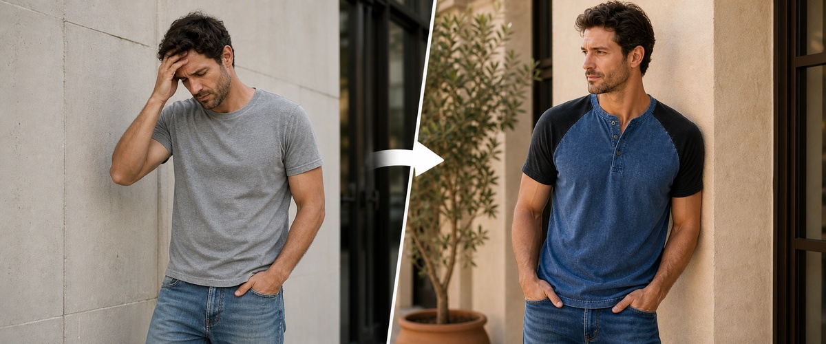 imagegen_1200x500_reopt_20260702 Men's Color Block Raglan Sleeve Washed Henley Tee before after persuasion banner