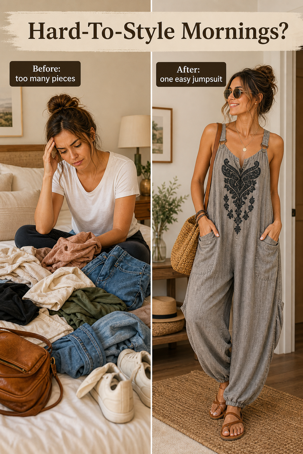 Women's Casual Pocket Printed Jumpsuit BeforeAfter Image Gen one-pass visual page