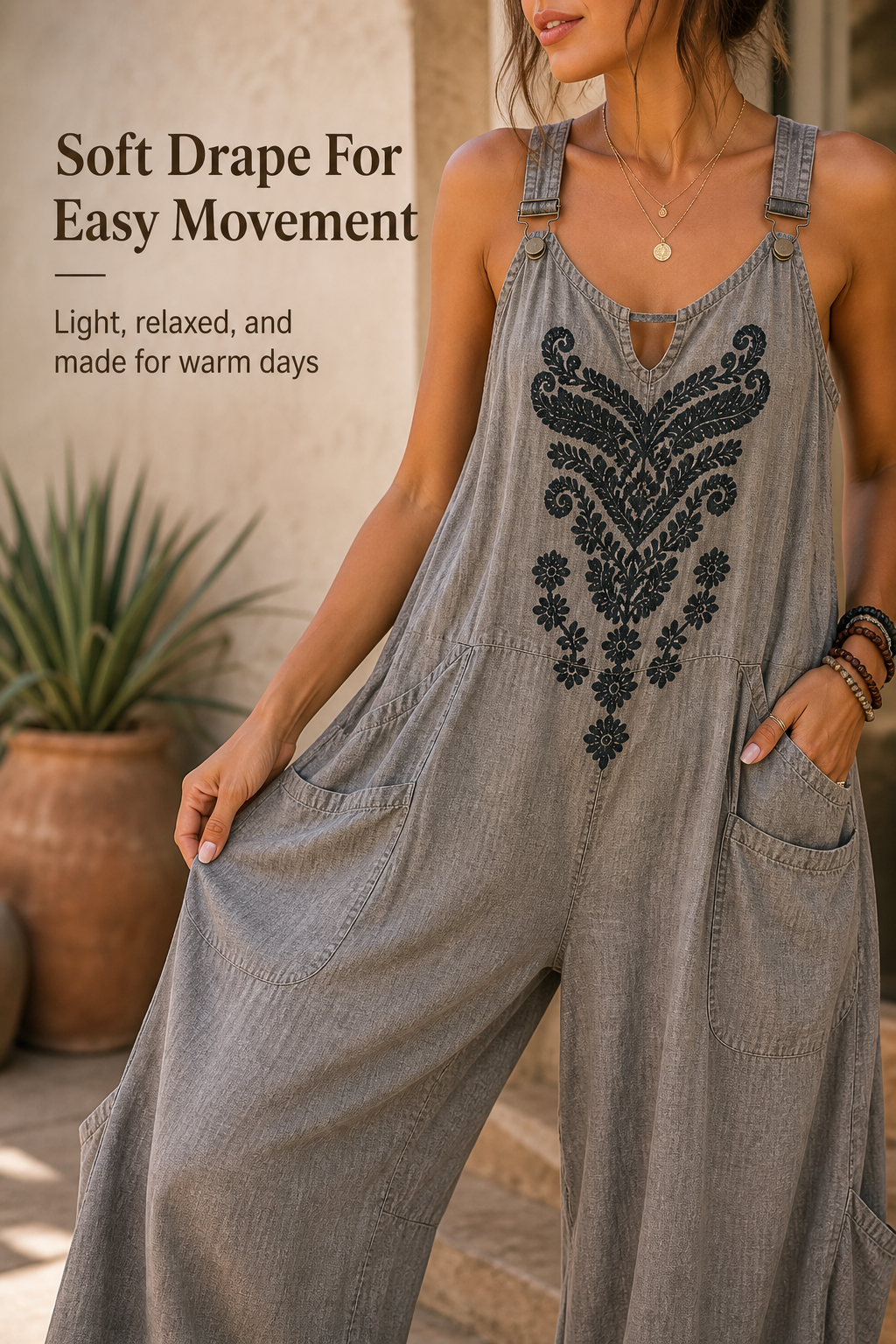 Women's Casual Pocket Printed Jumpsuit Fabric Image Gen one-pass visual page