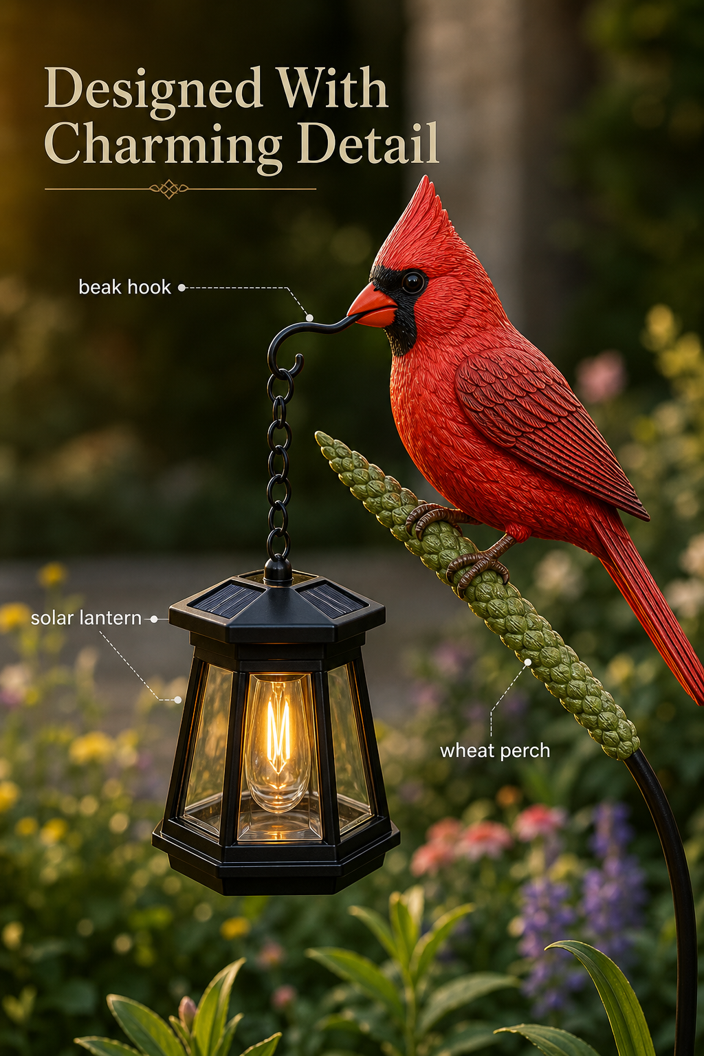 Decorative Bird Solar Garden Light Detail Image Gen one-pass visual page
