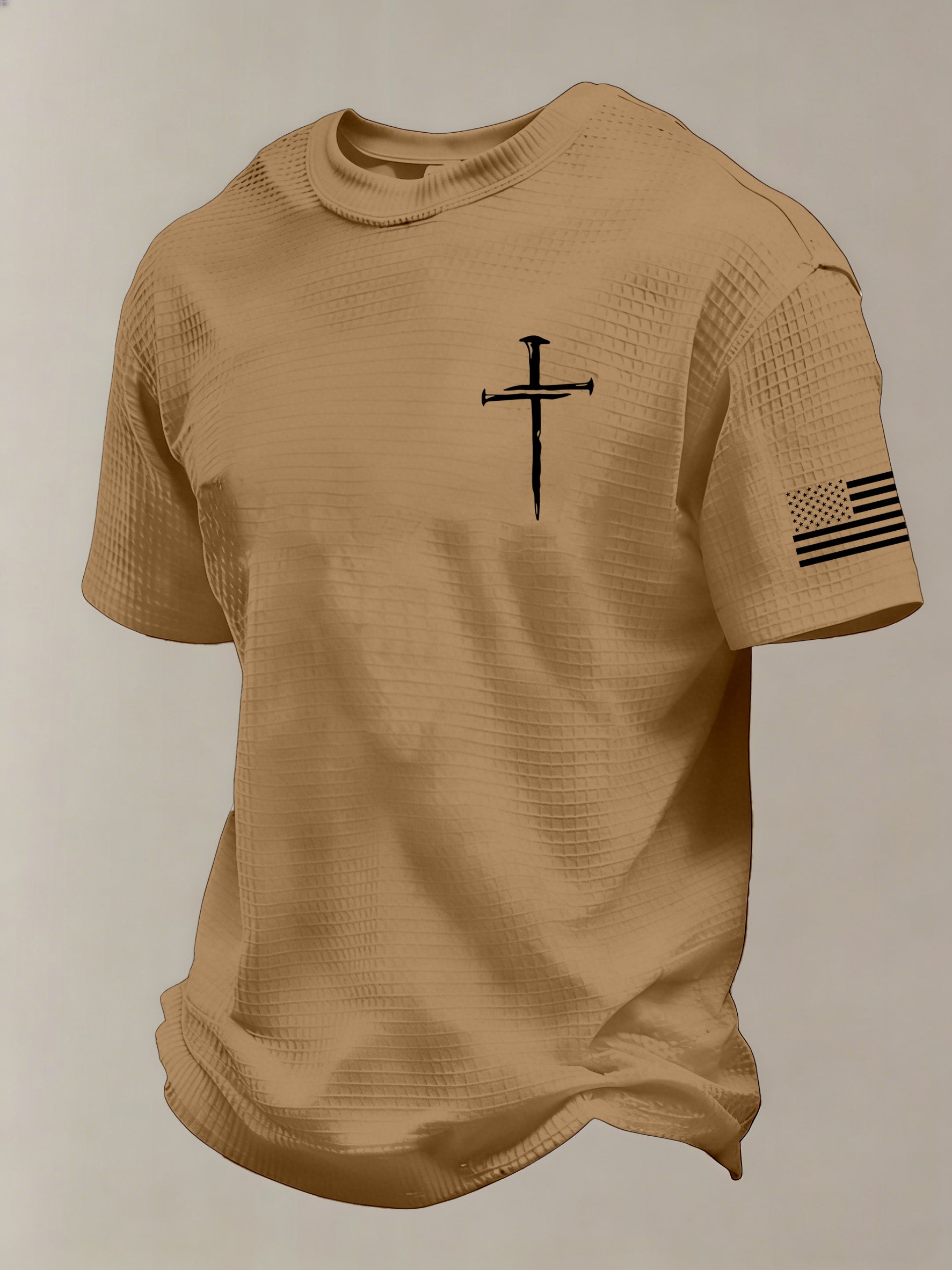 Men'S Vintage Faith Cross Flag Print Waffle-Knit Fabric T-Shirt - product image 7