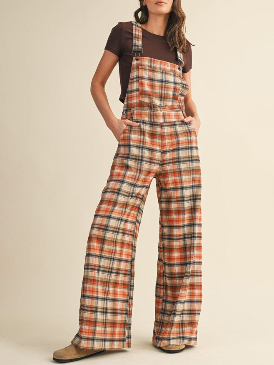 Women plaid wide-leg overalls product image