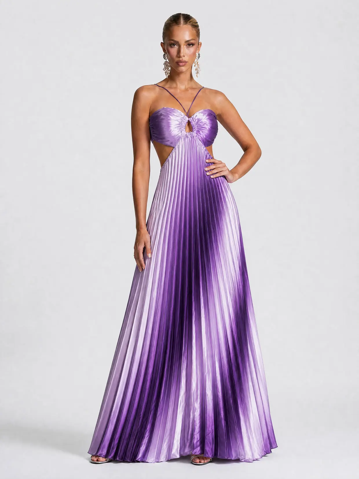 Women's 2026 Halter Cutout Ombre Pleated Maxi Dress - Satin Party - product image 7