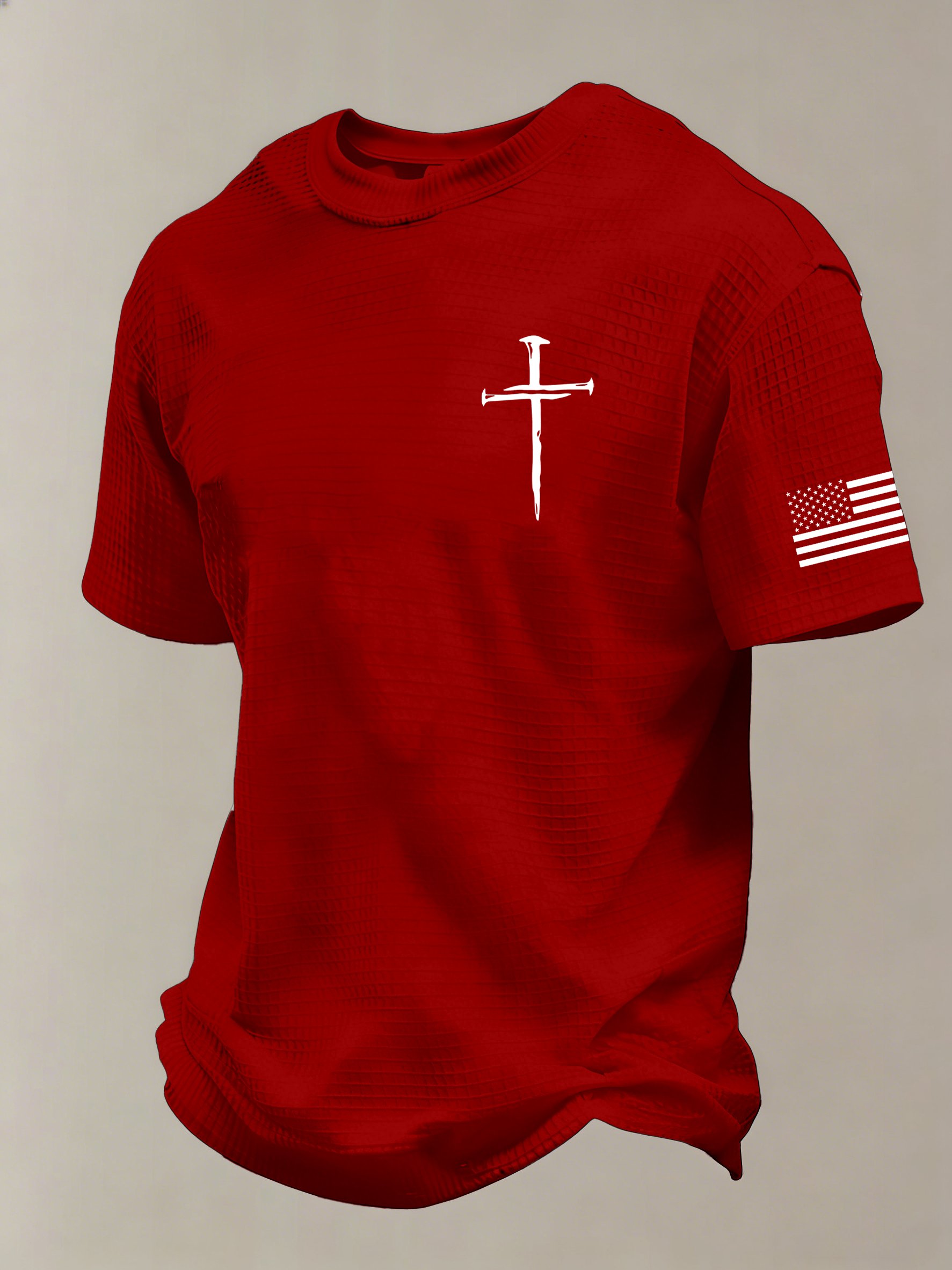 Men'S Vintage Faith Cross Flag Print Waffle-Knit Fabric T-Shirt - product image 8