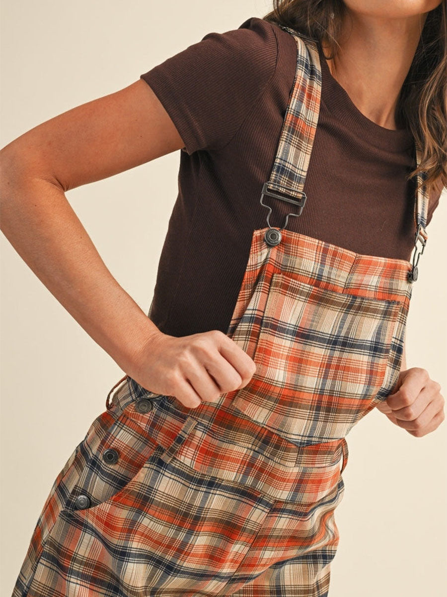 Women plaid wide-leg overalls product image