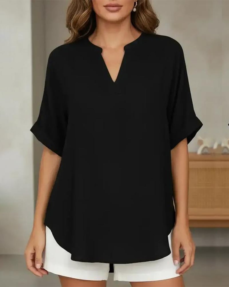 Loose Solid Color Women's Casual Blouse - Black