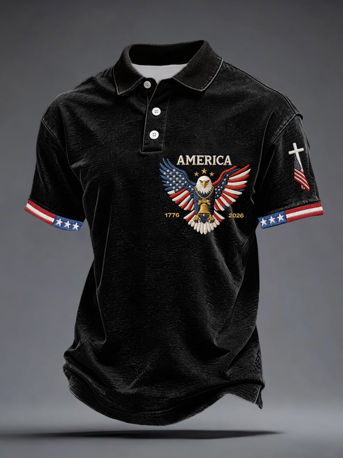 Men's USA 1776-2026 Embroidery Pattern Polo Shirt - front view