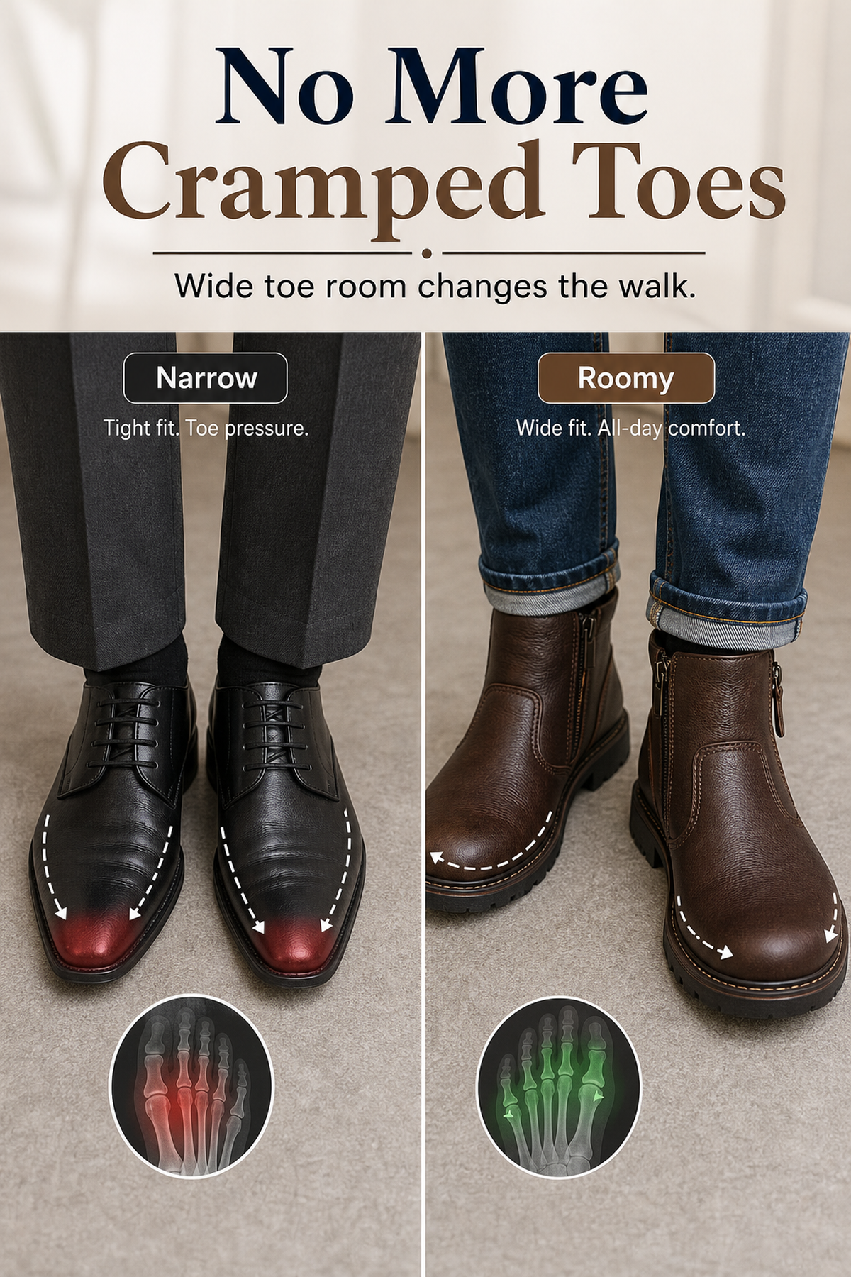 Men's Wide Toe Box Leather Boots with Side Zipper Scene3 generated advertorial image