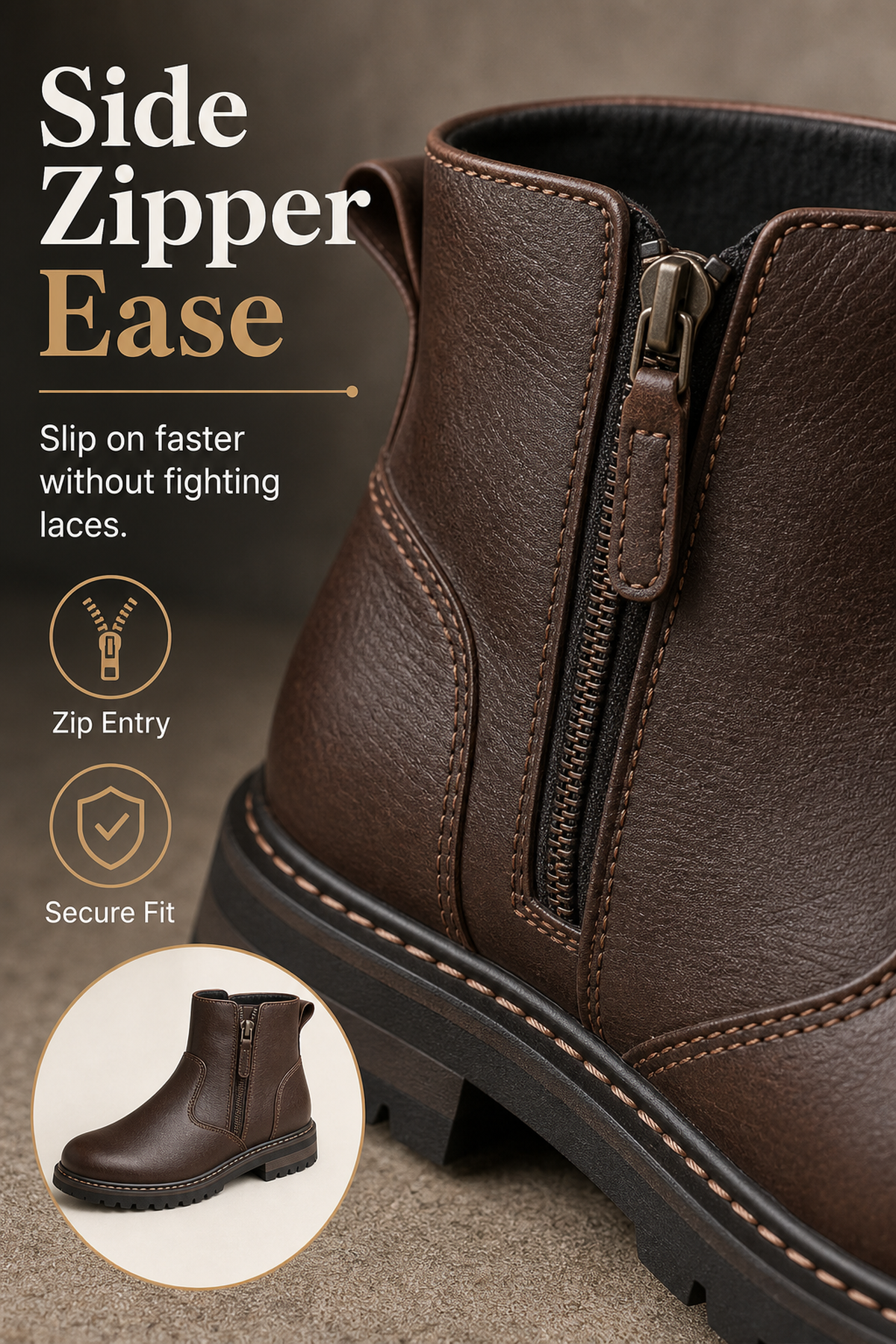 Men's Wide Toe Box Leather Boots with Side Zipper Detail generated advertorial image