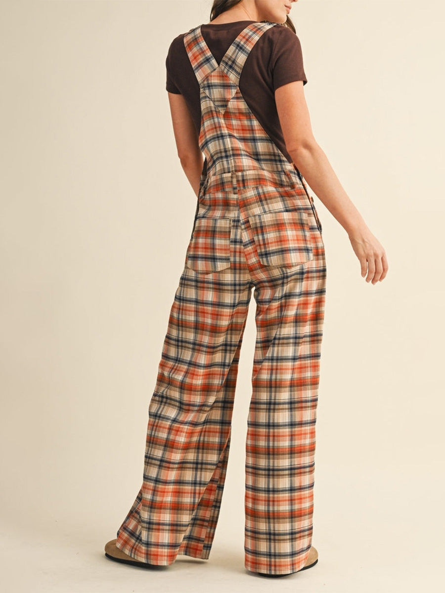 Women plaid wide-leg overalls product image