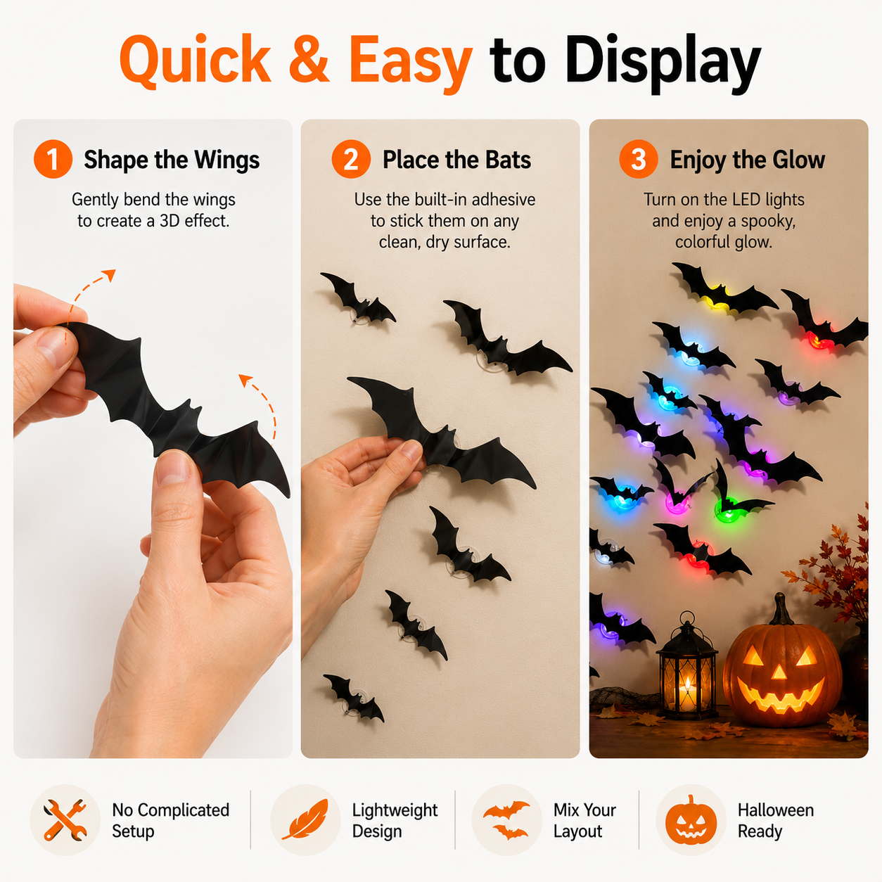 How to shape arrange and display Halloween bat wall decor