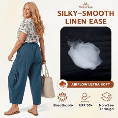 MoraFlow - Women Comfort Lightweight Linen Wide Leg Cargo Pants