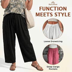 MoraFlow - Women Comfort Lightweight Linen Wide Leg Cargo Pants